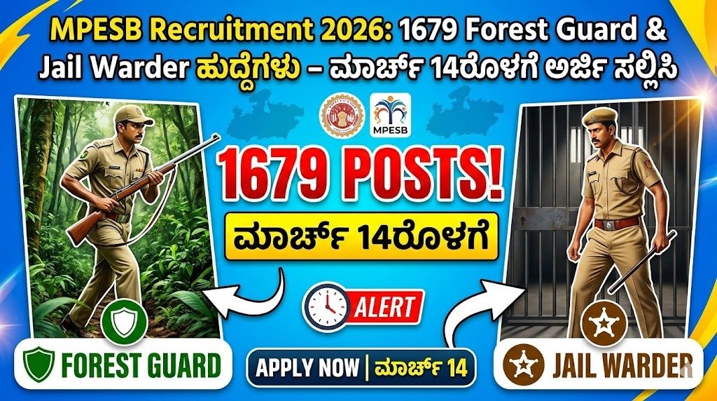 MPESB Recruitment 2026 ಅರಣ್ಯ ರಕ್ಷಕ ಮತ್ತು ಜೈಲು ವಾರ್ಡರ್ 1679 ಸರ್ಕಾರಿ ಹುದ್ದೆಗಳ ನೇಮಕಾತಿ ಮಾಹಿತಿ